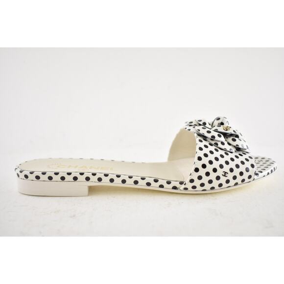 Chanel 24P Black White Camellia Flower Polka Dot CC Logo Mule Slide Sandal 38 - Picture 2 of 15